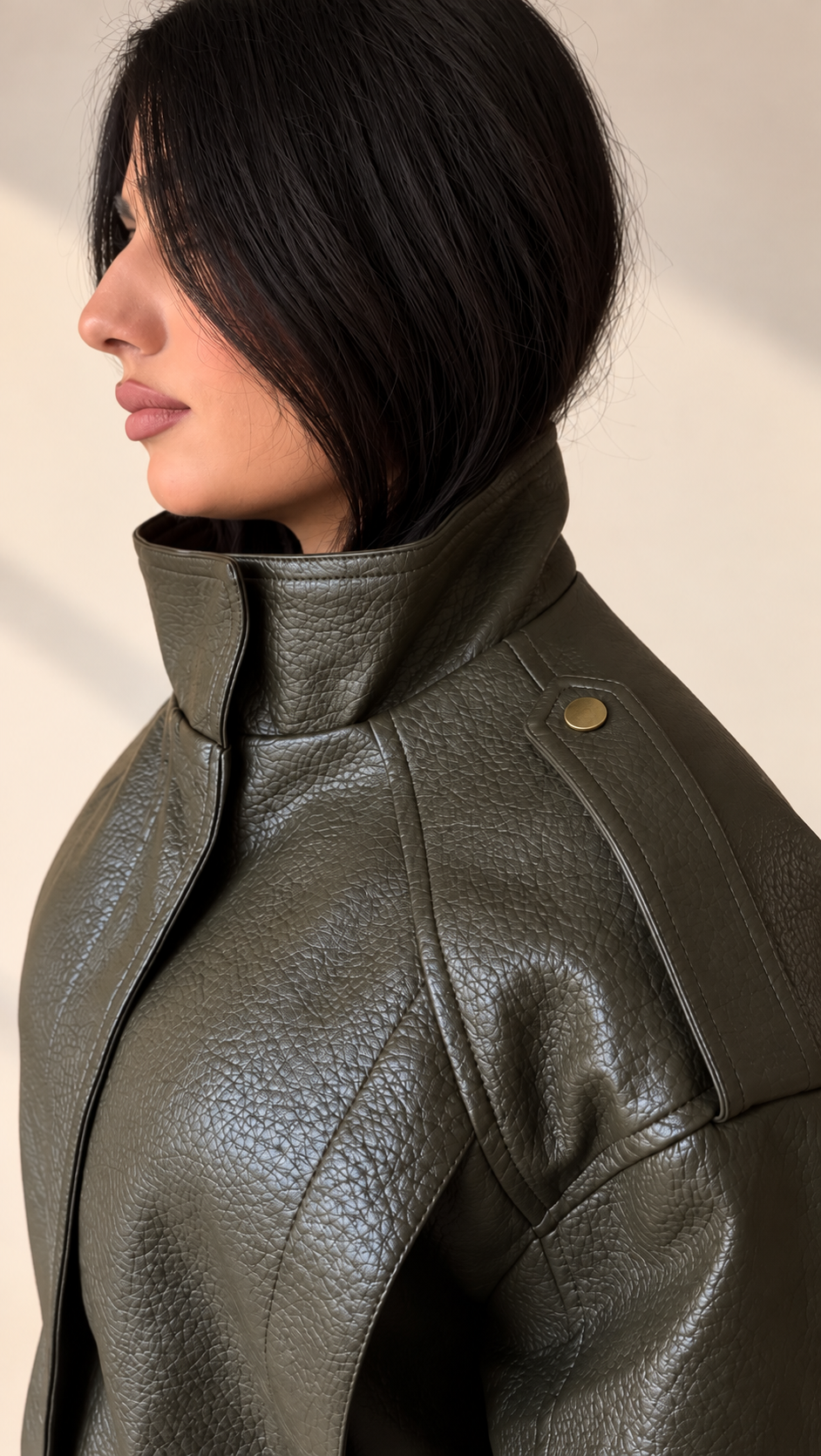 Olive Leather Oversized Jacket