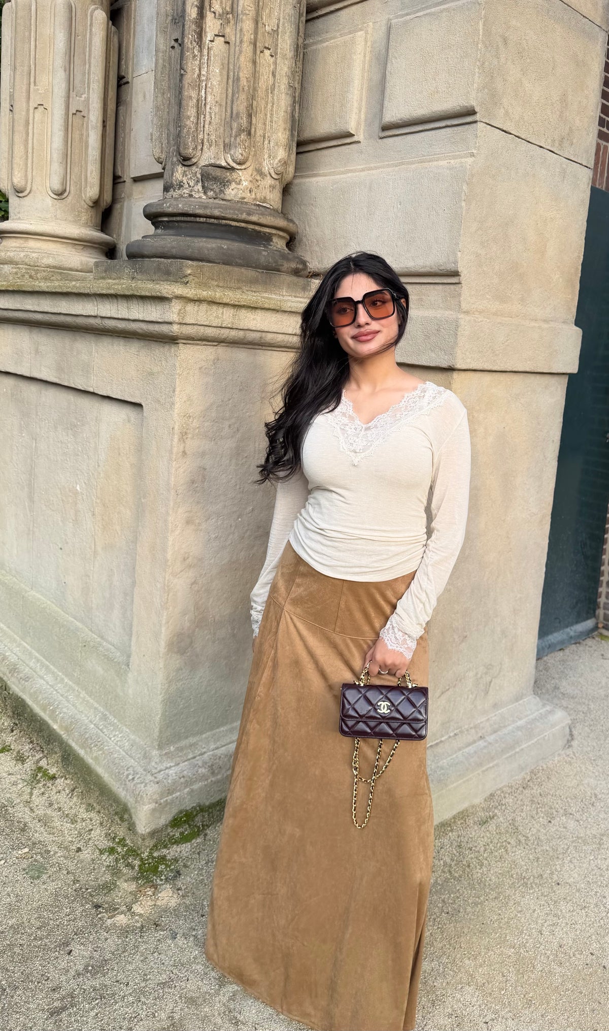 The suede maxi skirt