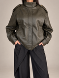 Olive Leather Oversized Jacket