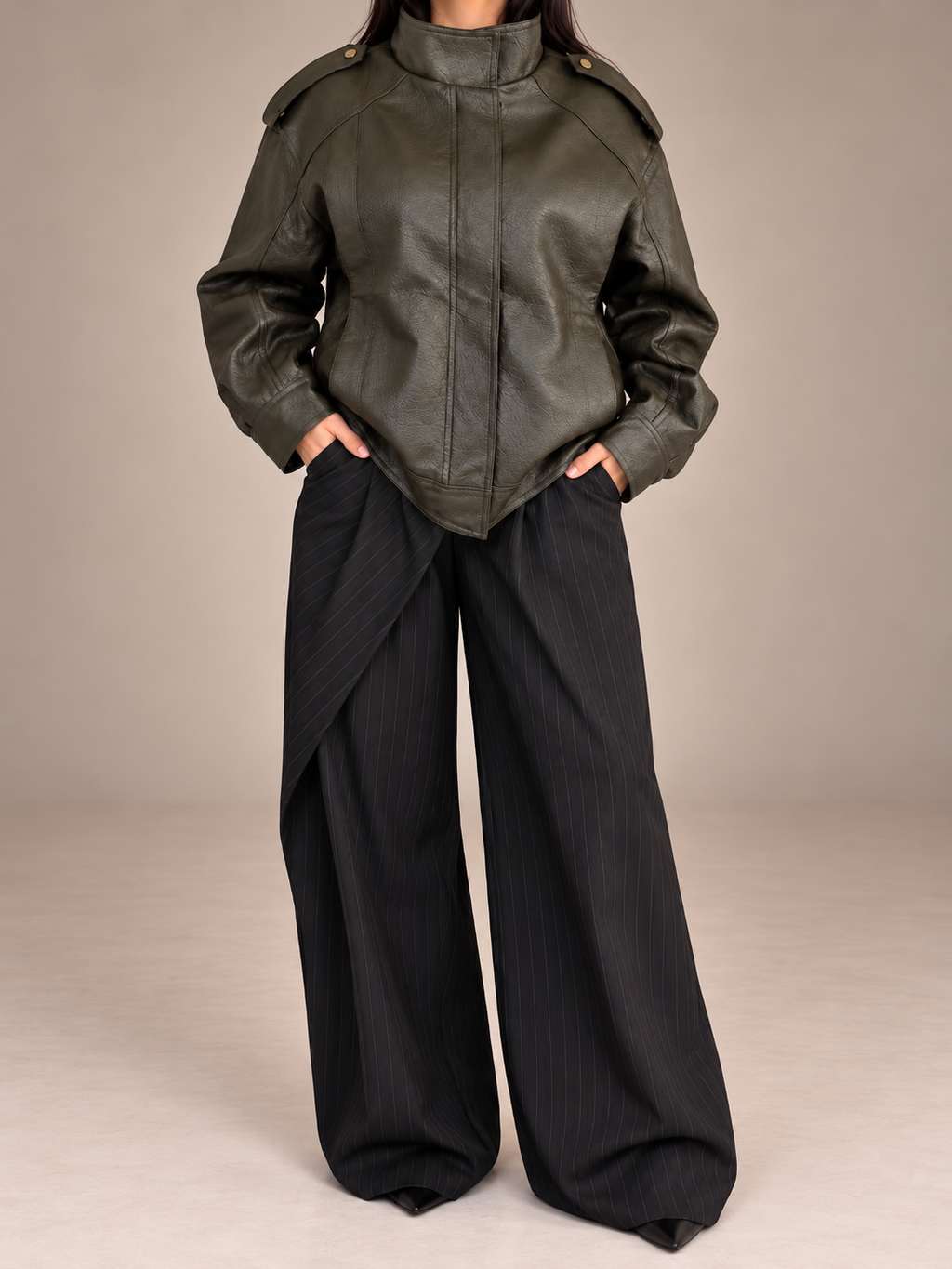 Wide-Leg Pinstripe Trousers